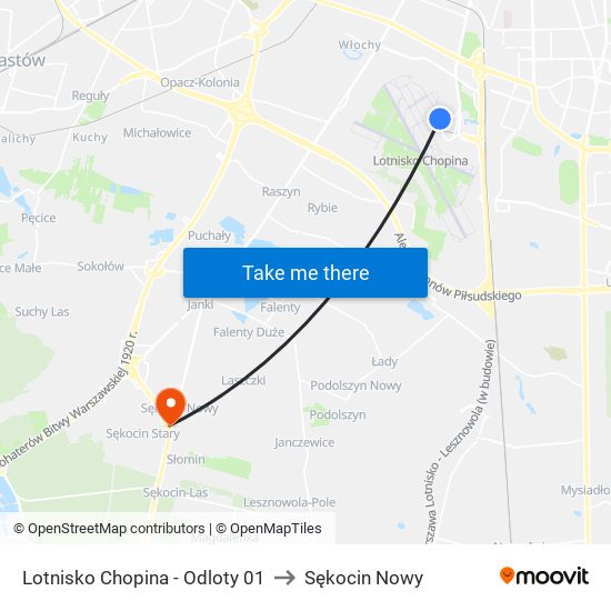 Lotnisko Chopina-Odloty to Sękocin Nowy map