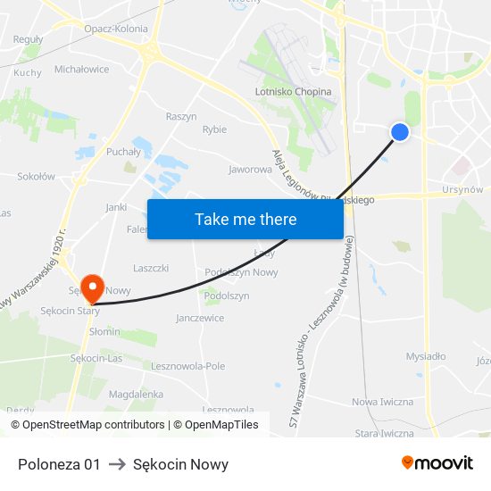 Poloneza to Sękocin Nowy map