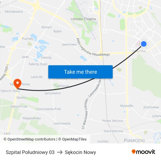 Szpital Południowy to Sękocin Nowy map