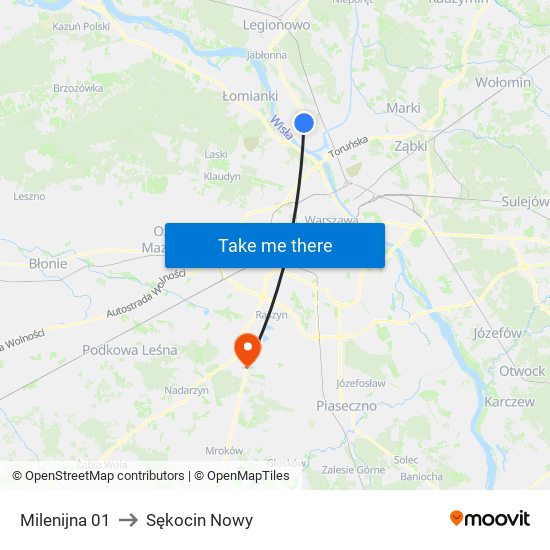 Milenijna to Sękocin Nowy map