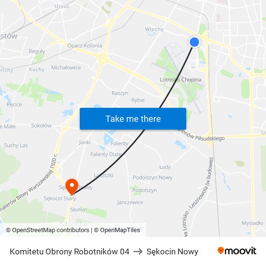 Komitetu Obrony Robotników to Sękocin Nowy map