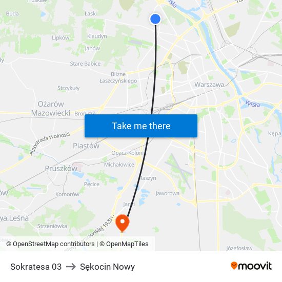 Sokratesa to Sękocin Nowy map