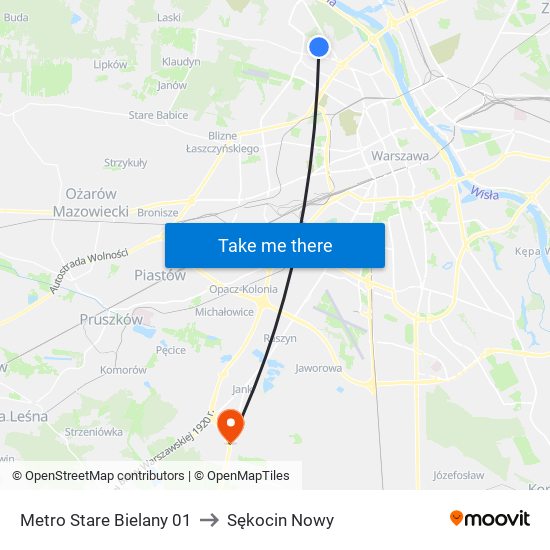 Metro Stare Bielany 01 to Sękocin Nowy map