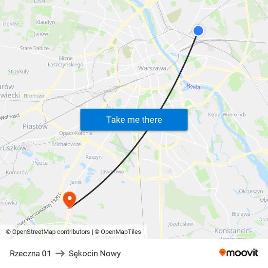 Rzeczna to Sękocin Nowy map