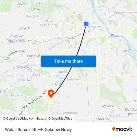 Wola - Ratusz 05 to Sękocin Nowy map