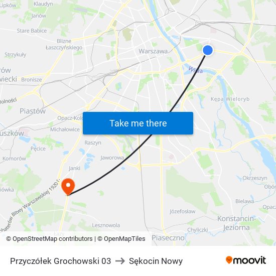 Przyczółek Grochowski to Sękocin Nowy map