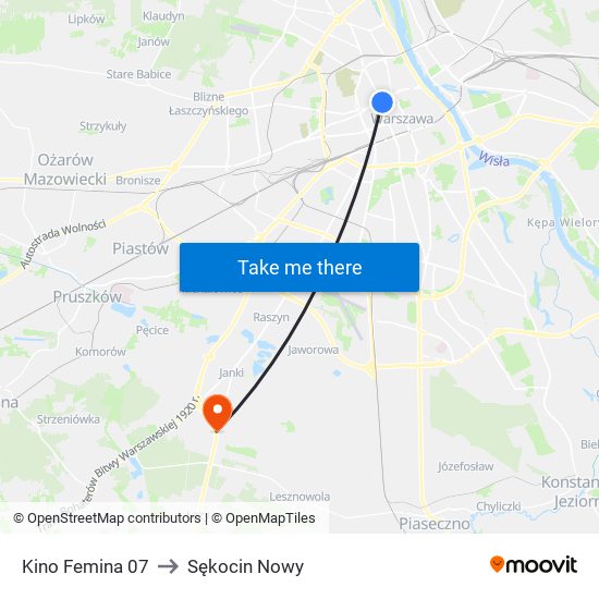 Kino Femina to Sękocin Nowy map