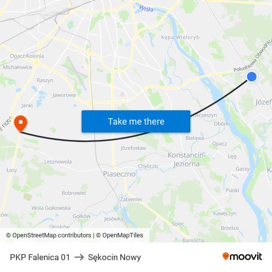 PKP Falenica 01 to Sękocin Nowy map