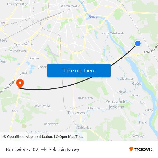 Borowiecka to Sękocin Nowy map