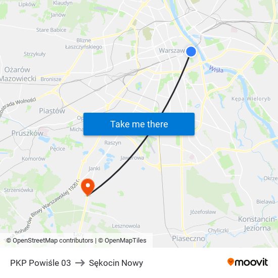 PKP Powiśle to Sękocin Nowy map