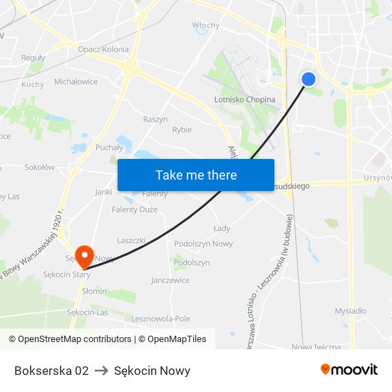 Bokserska 02 to Sękocin Nowy map