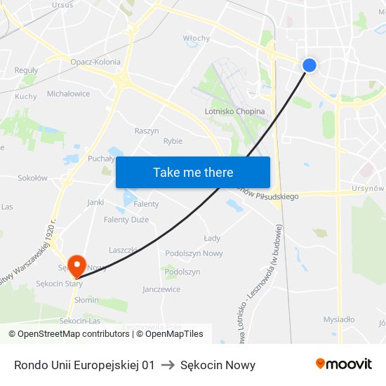 Rondo Unii Europejskiej 01 to Sękocin Nowy map