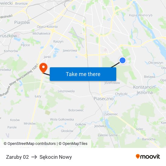 Zaruby to Sękocin Nowy map