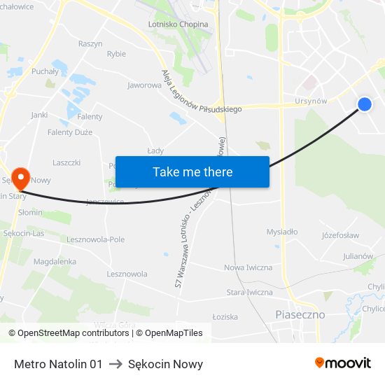 Metro Natolin 01 to Sękocin Nowy map