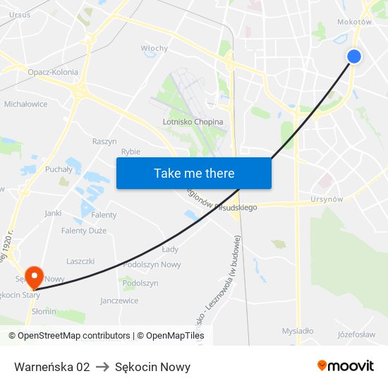 Warneńska 02 to Sękocin Nowy map