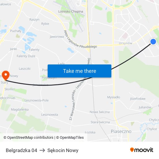 Belgradzka 04 to Sękocin Nowy map