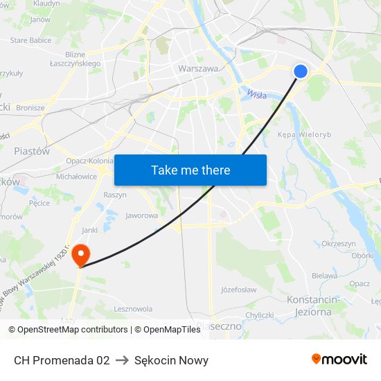 CH Promenada to Sękocin Nowy map