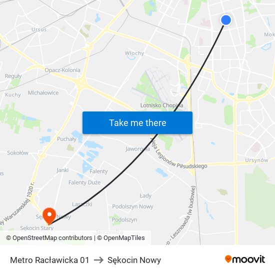 Metro Racławicka 01 to Sękocin Nowy map