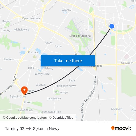 Tarniny to Sękocin Nowy map