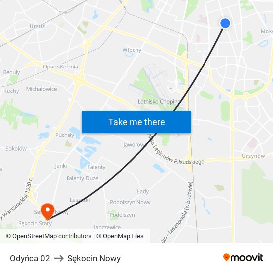 Odyńca to Sękocin Nowy map