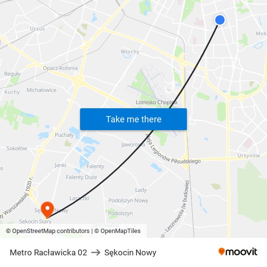 Metro Racławicka 02 to Sękocin Nowy map