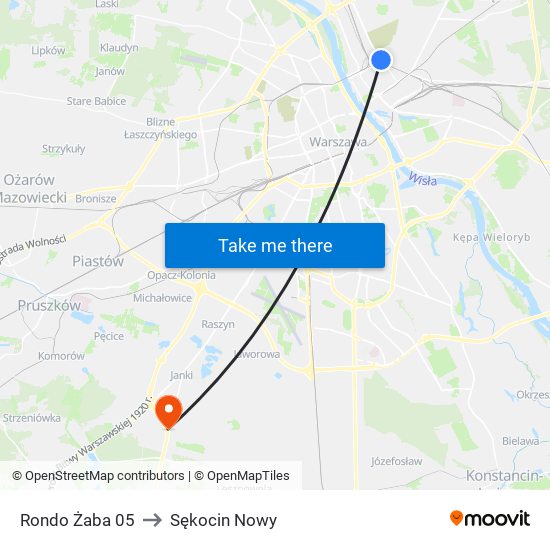 Rondo Żaba to Sękocin Nowy map