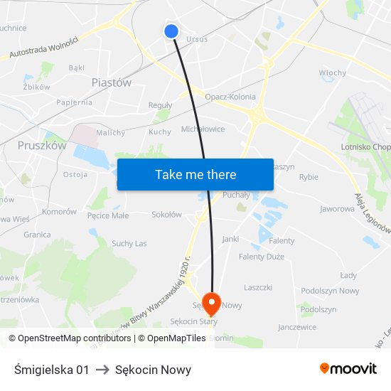 Śmigielska 01 to Sękocin Nowy map