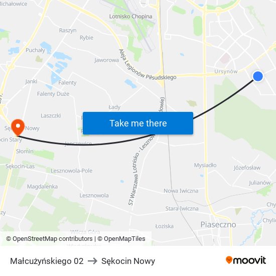 Małcużyńskiego to Sękocin Nowy map