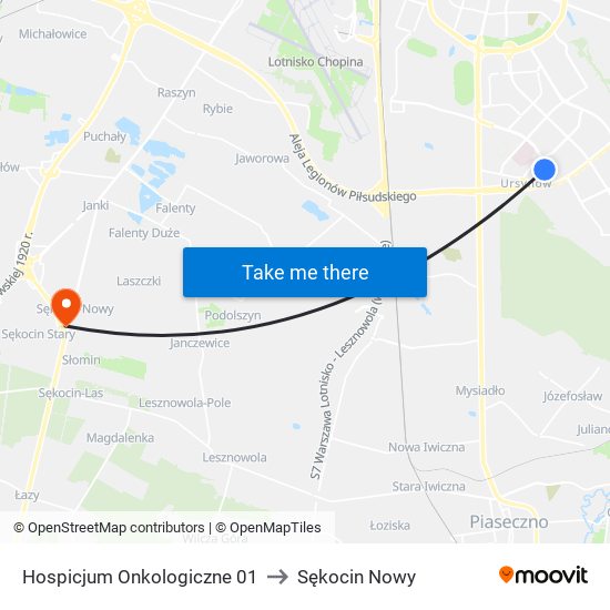 Hospicjum Onkologiczne 01 to Sękocin Nowy map