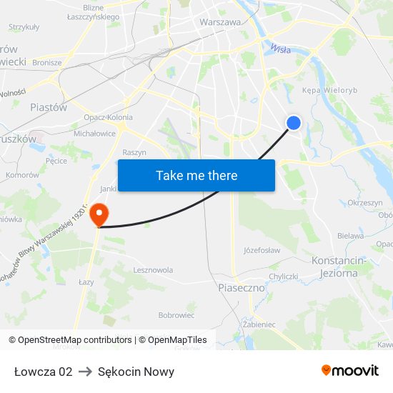 Łowcza 02 to Sękocin Nowy map