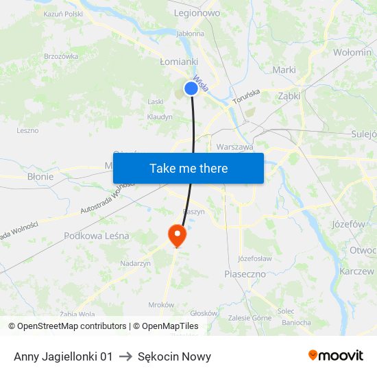 Anny Jagiellonki 01 to Sękocin Nowy map