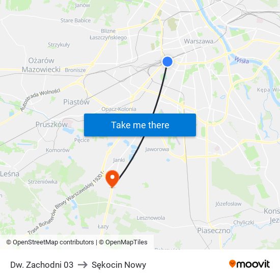 Dw. Zachodni 03 to Sękocin Nowy map