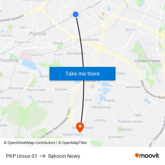 PKP Ursus 01 to Sękocin Nowy map