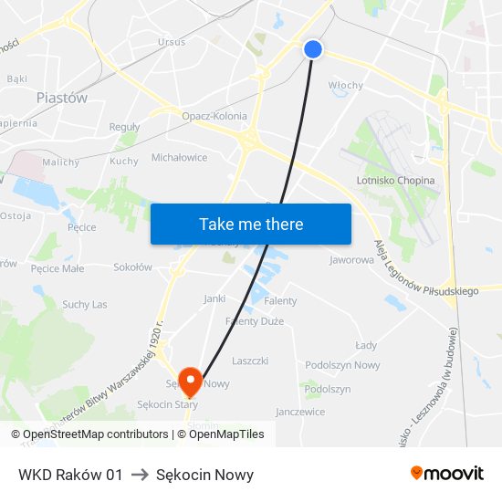 WKD Raków to Sękocin Nowy map