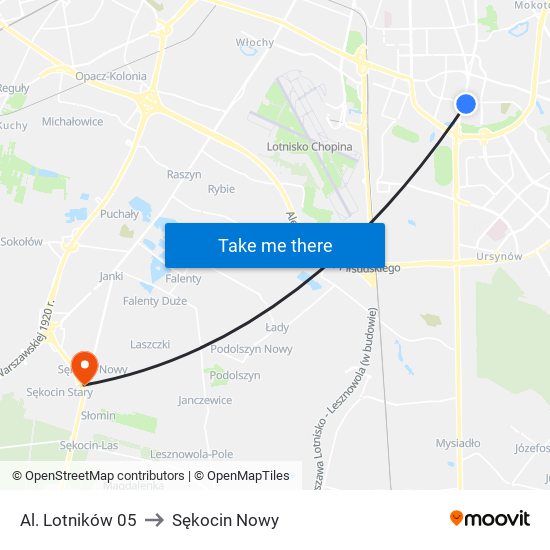 Al. Lotników to Sękocin Nowy map