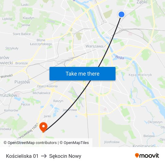 Kościeliska to Sękocin Nowy map