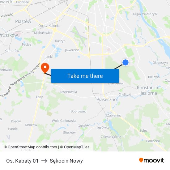 Os. Kabaty 01 to Sękocin Nowy map