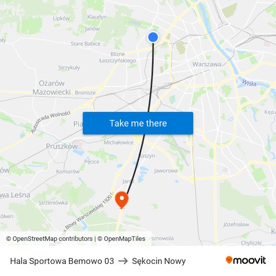 Hala Sportowa Bemowo 03 to Sękocin Nowy map