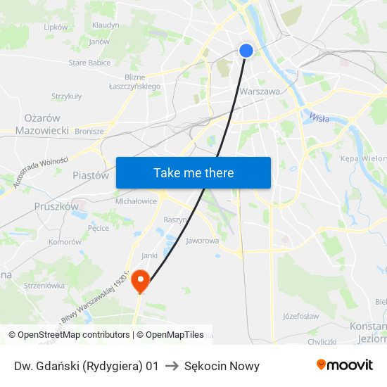 Dw. Gdański (Rydygiera) 01 to Sękocin Nowy map