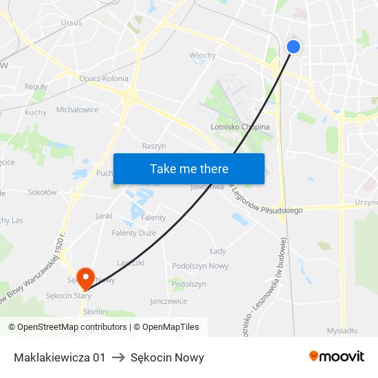 Maklakiewicza 01 to Sękocin Nowy map