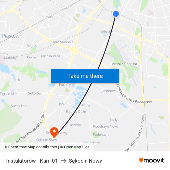 Instalatorów-Kam to Sękocin Nowy map