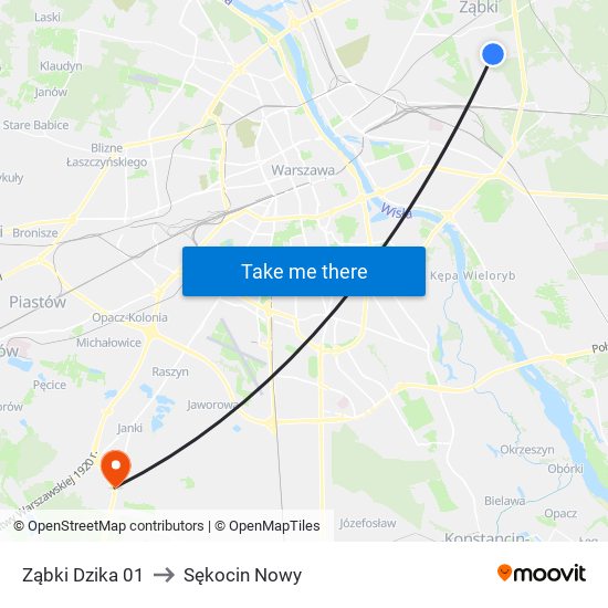 Ząbki Dzika 01 to Sękocin Nowy map