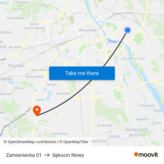 Zamieniecka 01 to Sękocin Nowy map