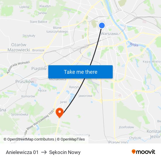 Anielewicza to Sękocin Nowy map