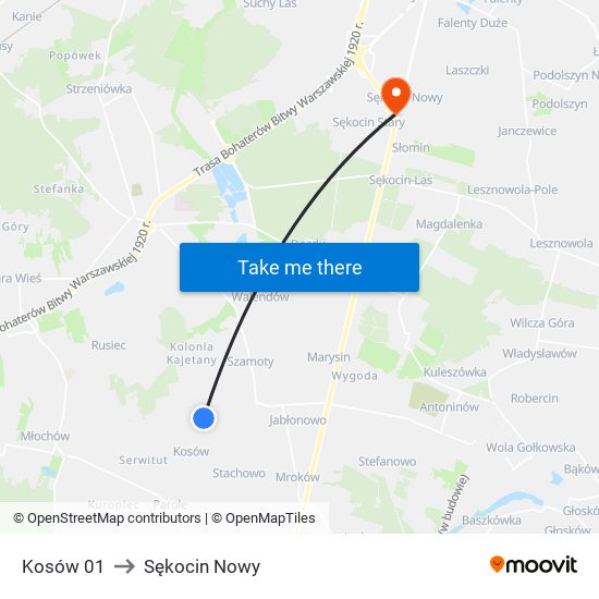 Kosów 01 to Sękocin Nowy map