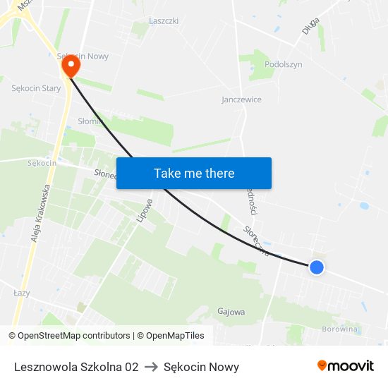 Lesznowola Szkolna 02 to Sękocin Nowy map