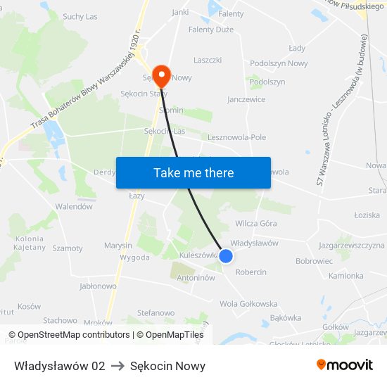 Władysławów 02 to Sękocin Nowy map