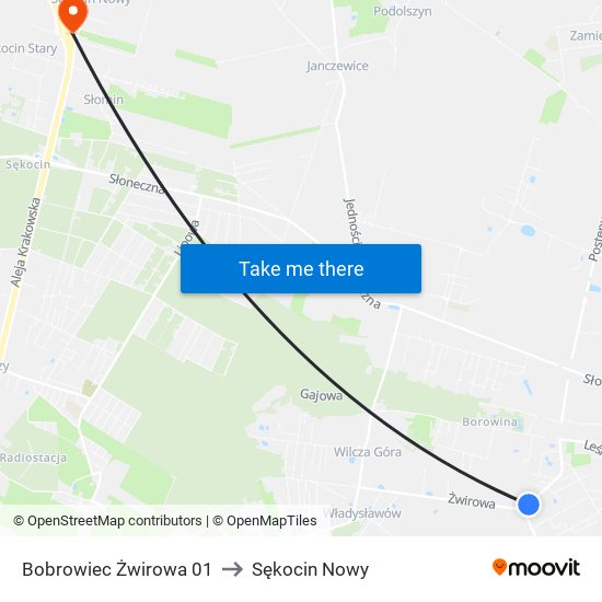 Bobrowiec Żwirowa to Sękocin Nowy map