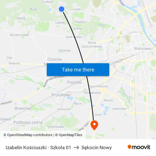 Izabelin Kościuszki - Szkoła 01 to Sękocin Nowy map