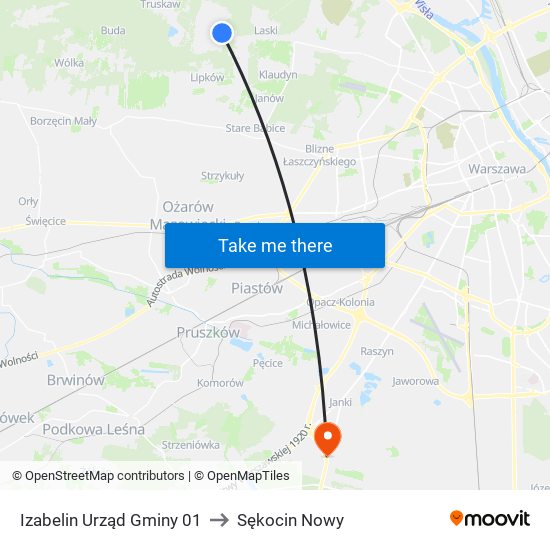 Izabelin Urząd Gminy 01 to Sękocin Nowy map